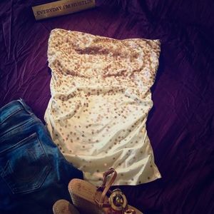 Express strapless top w rose gold sequins. sm. EUC